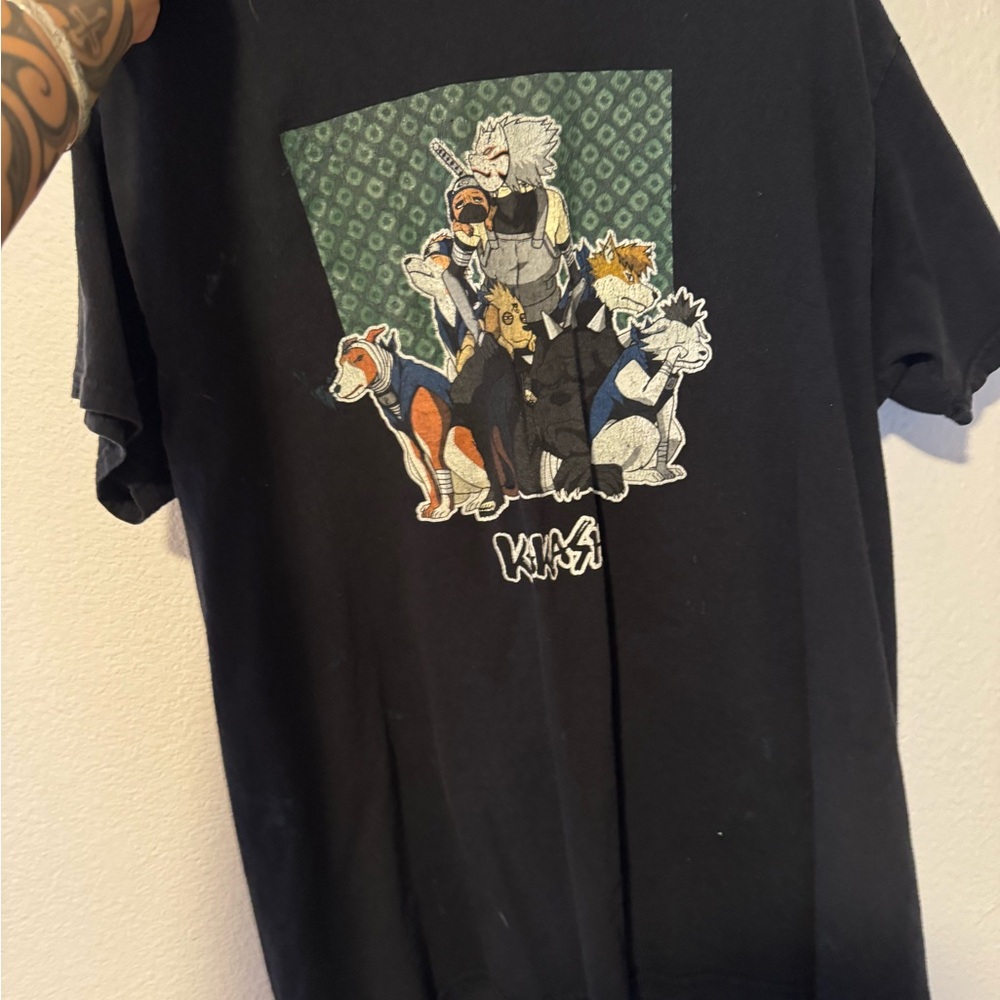 Black Graphic T-Shirt with Anime Characters